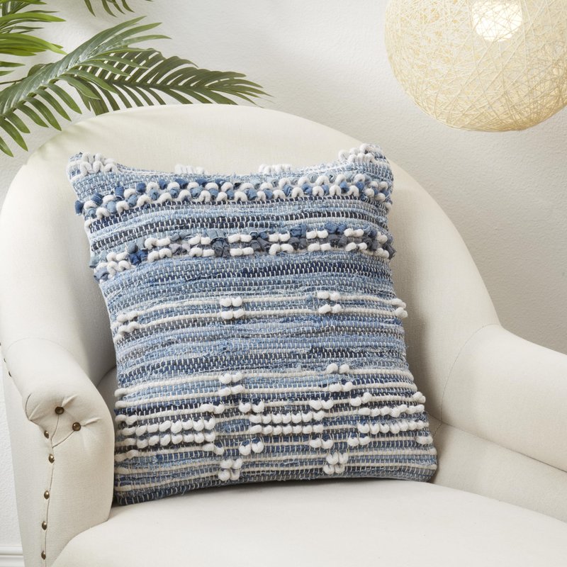 SARO LIFESTYLE Denim Delight Chindi Throw Pillow Cover