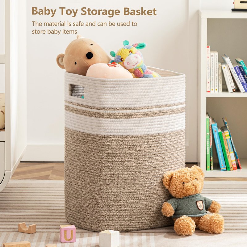 joybest Cotton Laundry Basket, Large Woven Rope Basket with Handles for Living Room and Bedroom, Stylish Storage Basket for Blankets, Toys, Clothes and Pillow - 22x16x13 Inches Gradient Brown