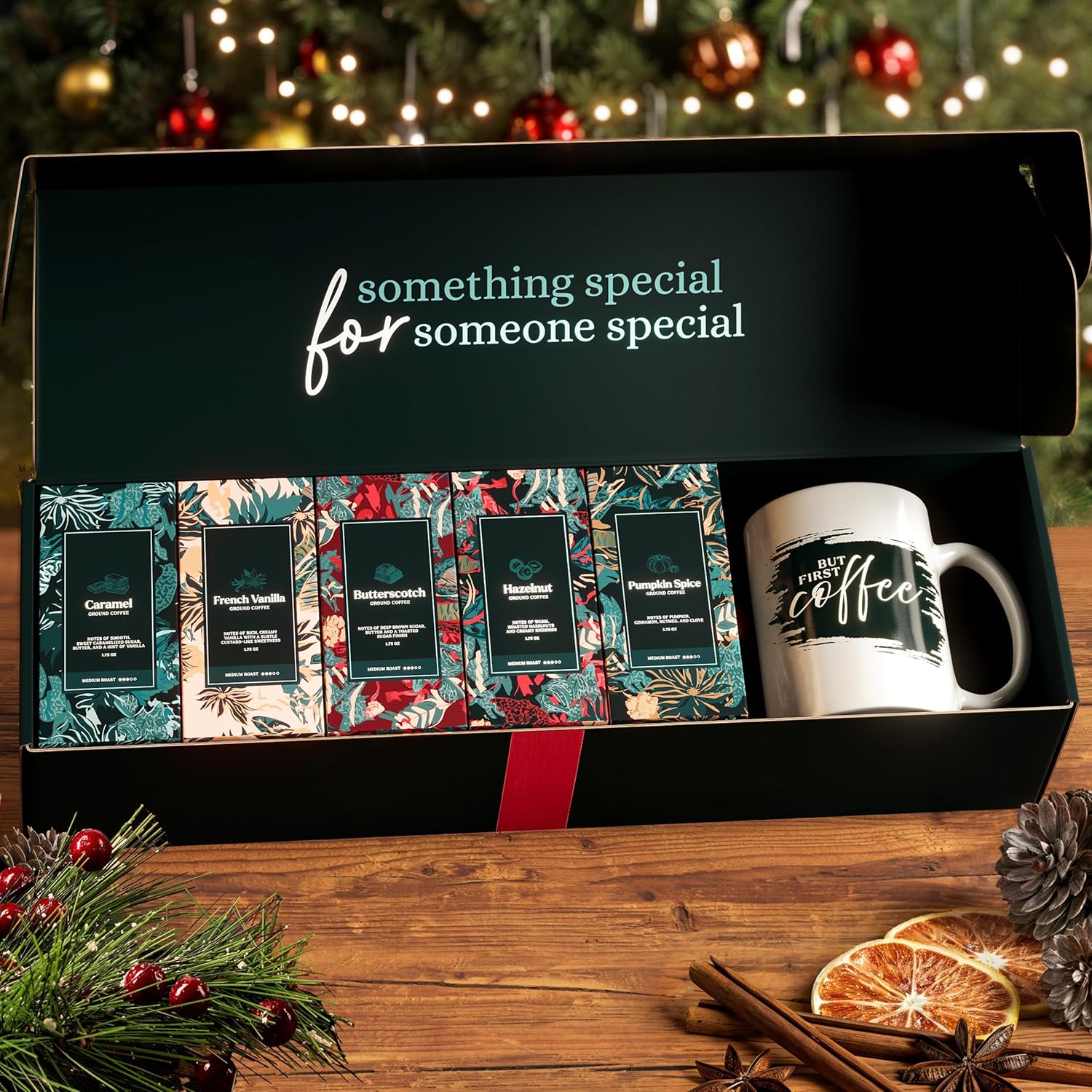 Skiennix Coffee Gift Set - 5 Gourmet Ground Coffee Flavors with Mug - Perfect Unique Christmas Gift