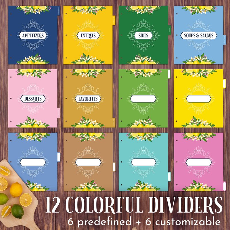 KA NUI Recipe Binder & Family Cookbook | Amalfi Lemon Recipe Organizer with Plastic Sleeves Cards & Dividers | Keepsake Gift for Mom & Grandma to Preserve Family Recipes