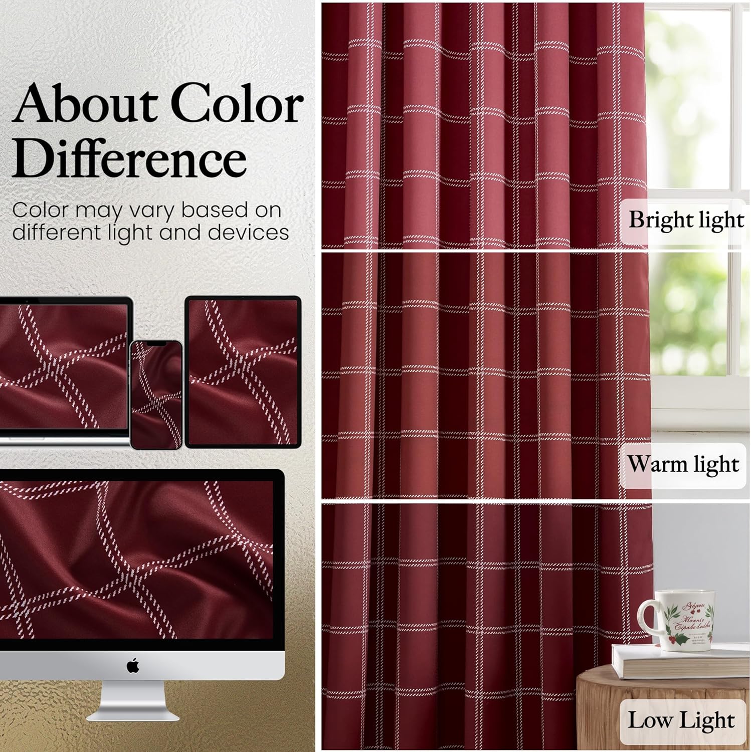 NICETOWN 100% Blackout Red Plaid Curtains - 84 Inch Long Thermal Insulated Drapes | 2 Panels Set for Living Room