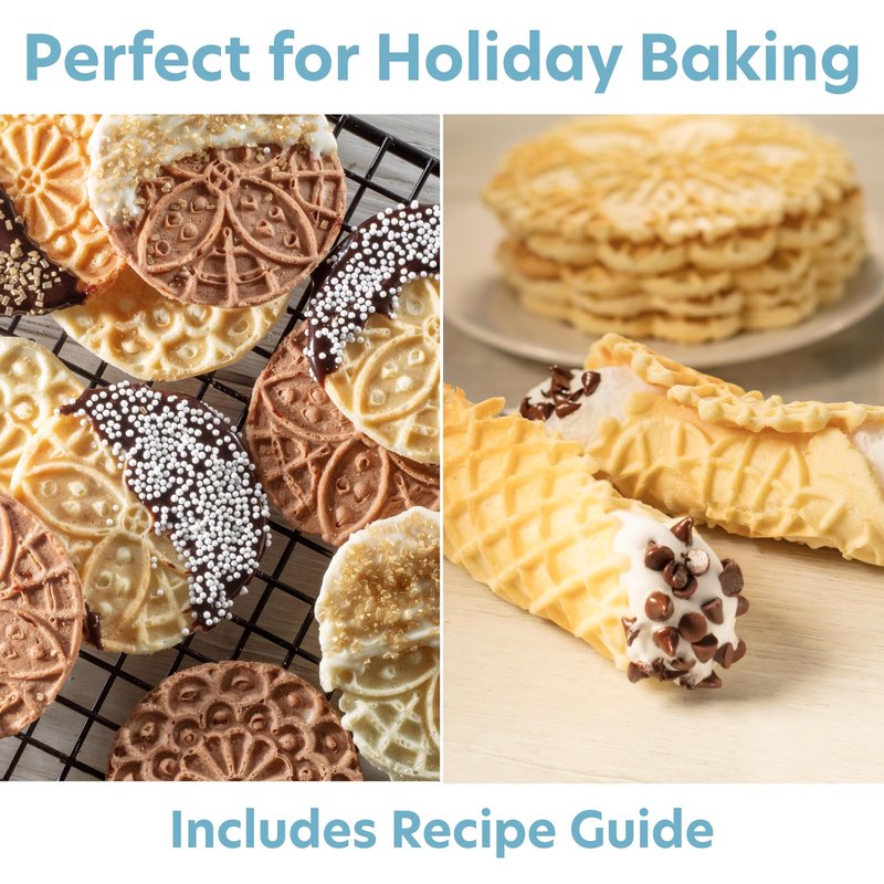 Mini Electric Pizzelle Maker- Makes 1 Personal Tiny Sized 4" Traditional Italian Waffle in Minutes- Nonstick Iron Press w Recipe Book- Dessert Cookie Treat or Housewarming Baking Machine, Gift for Her