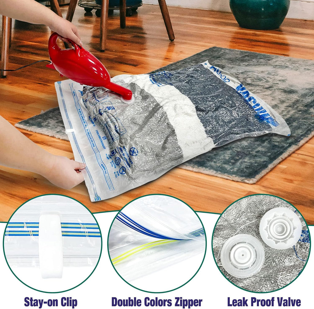 Space Saver Bags | 8 Medium Vacuum Storage Bags for Clothes - Includes Pump for Easy Use