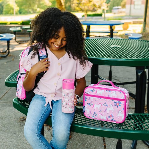Wildkin 12-Inch Kids Backpack & Insulated Lunch Box Bag Bundle – Durable, Lightweight School & Travel Set for Kids - Magical Unicorns