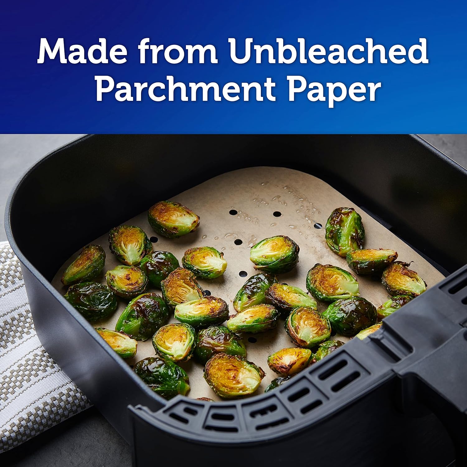 Reynolds Kitchens Air Fryer Liners - Disposable Unbleached Parchment Paper Sheets, 150 Count