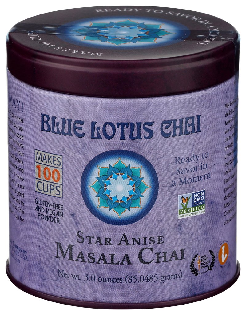 Blue Lotus Chai - Star Anise Masala Chai - Makes 100 Cups - 3 Ounce Masala Spiced Chai Powder with Organic Spices - Instant Indian Tea No Steeping - No Gluten