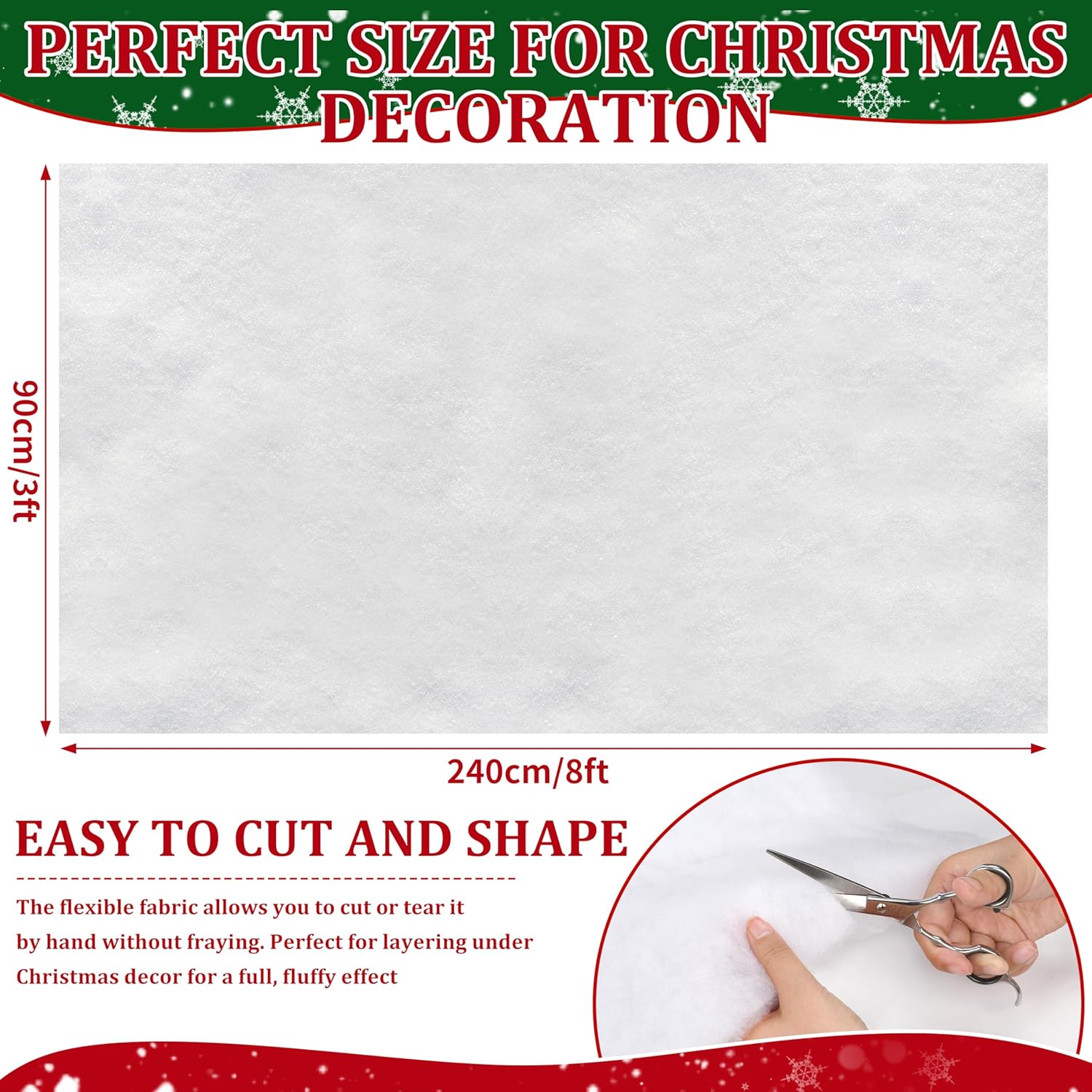Palonu Artificial Snow Blanket - Thick, Soft & Fluffy 3 x 8 Ft White Snow Cover for Christmas Decor | Holiday Displays
