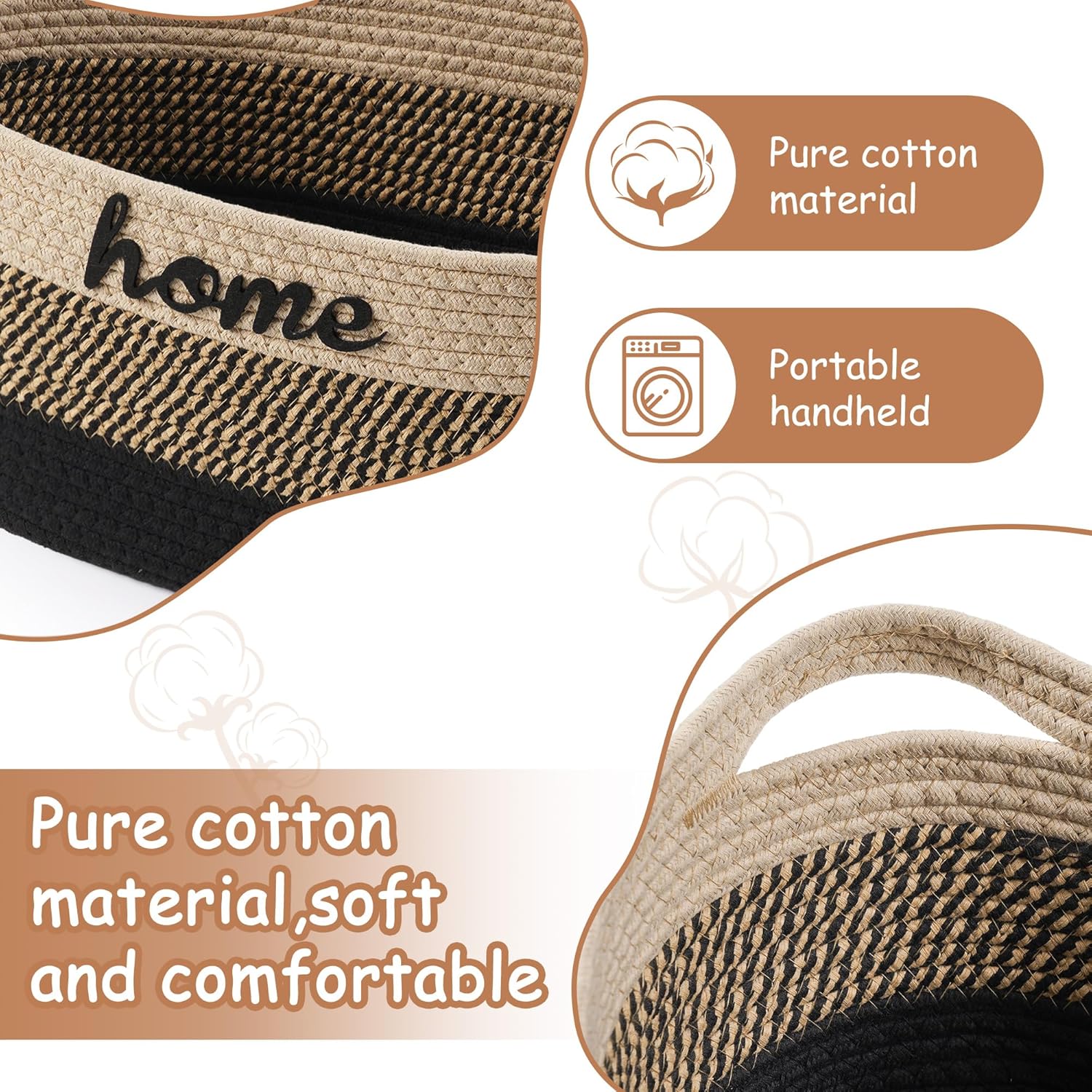 Woven Dog Toy Basket by [Brand Name] - Large 22" x 11" x 7.9" Cotton Organizer with Handle | Light Beige
