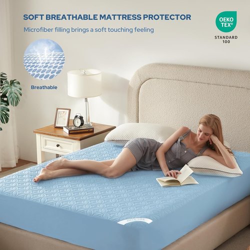 BEDLORE Waterproof Mattress Protector - Twin XL Soft Mattress Pad with Deep Pocket for 6"-15" Depth - Sky Blue
