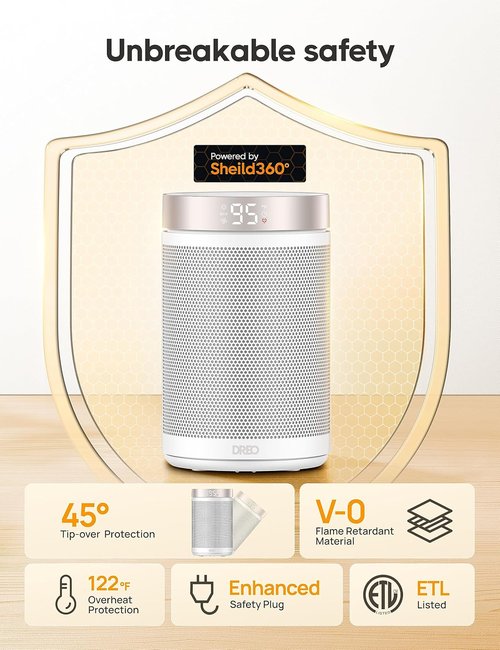 DREO Portable Electric Space Heater - 1500W PTC Ceramic with Thermostat & Remote | 12H Timer, 5 Modes