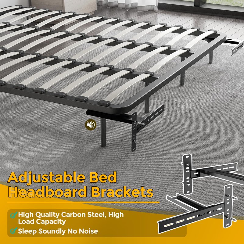 ruiru bro Headboard Brackets for Metal Bed Frame Adjustable Bed Headboard Brackets with Footboard Extension Kit Fit Twin/Full/Queen/King 2Pc Solid Steel (Black)