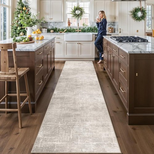 HY HAOYUNLAI Runner Rugs for Hallways - Soft Non-Slip Kitchen Rug with Rubber Backing | Washable Beige/Cream (2'6"x12')