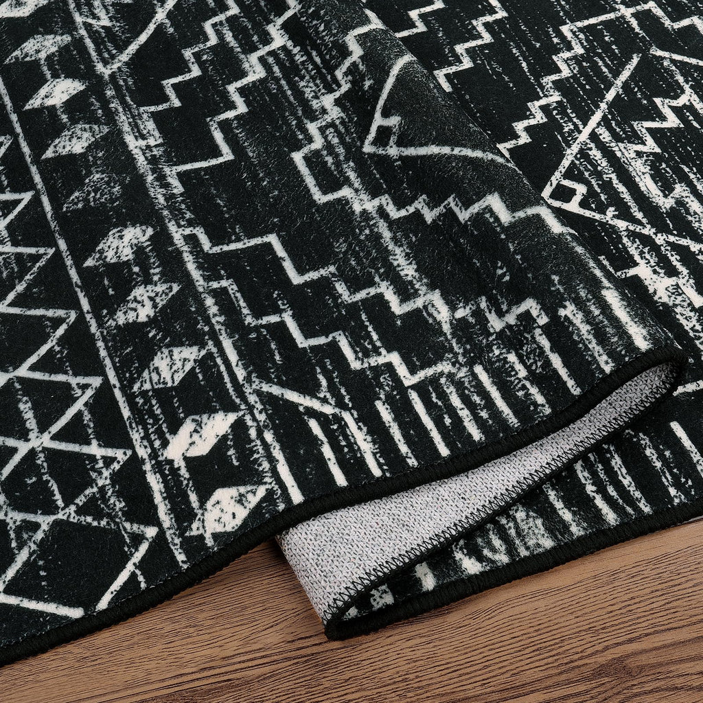 Wonnitar Moroccan Runner Rugs for Hallway 2'6"x8', Black Washable Boho Kitchen Non-Slip Rug Runner, Geometric Tribal Long Soft Bathroom Accent Area Rug for Entryway Laundry Bedroom (Black,2'6"x8')