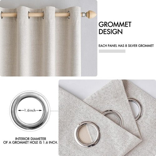 MIULEE 100% Blackout Linen Textured Curtains - Thermal Insulated Ivory Drapes | 52 x 102 Inch (2 Panels)