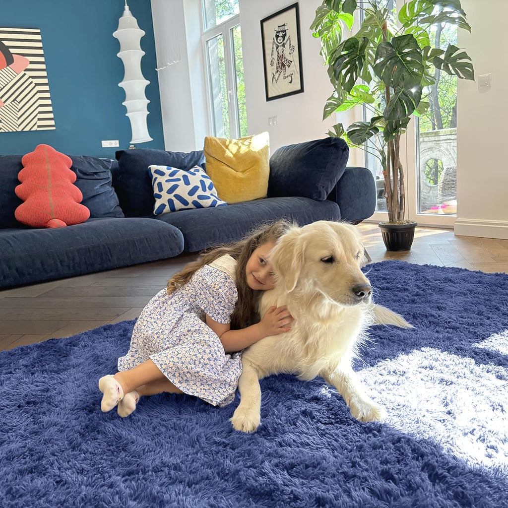 OLANLY Large Area Rugs - Soft Fluffy Shaggy Indoor Carpet for Living Room & Bedroom | Denim Blue 6x9
