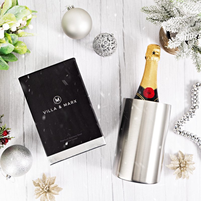 Villa & Marx Premium Champagne Bucket - Keeps 750ml Bottles Cold for Hours - Insulated White Wine Bottle Cooler Without Ice - Stainless Steel