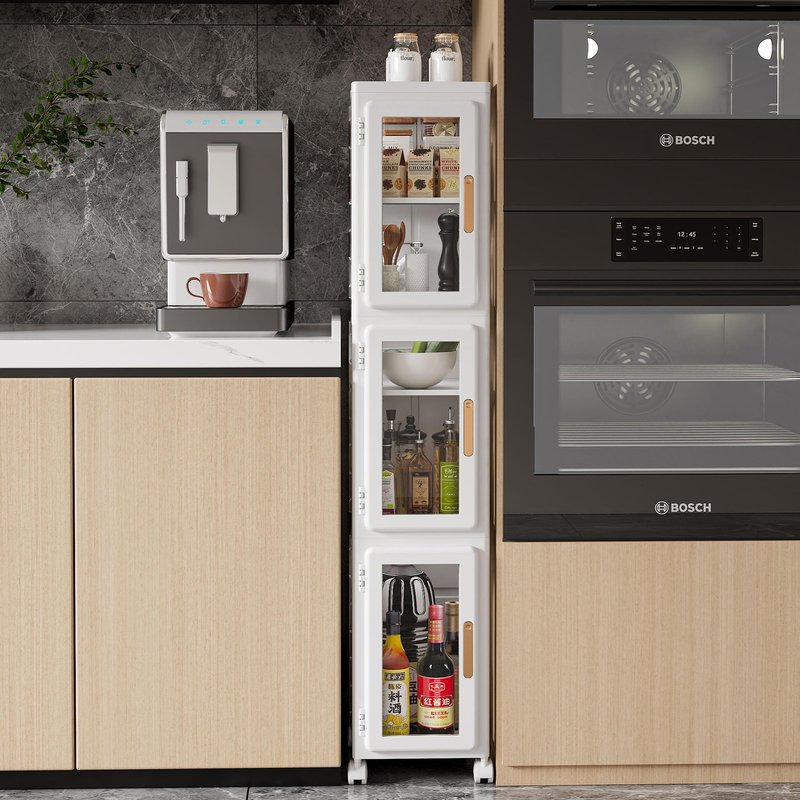 LXSJCYGJ 2-Tier Tall Narrow Storage Cabinet,Narrow Bathroom Storage Cabinet with Transparent Doors and Movable Wheels,Suitable for Small Spaces, Bathrooms, Kitchens, White (9.8x11.8x34.6)
