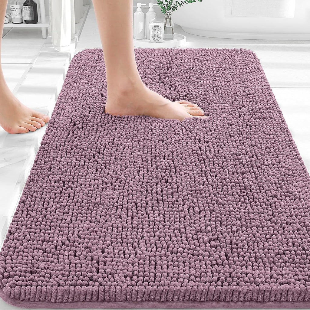 OLANLY Extra Soft Chenille Bathroom Rugs - Quick Dry, Machine Washable, 30x20, Deep Plum