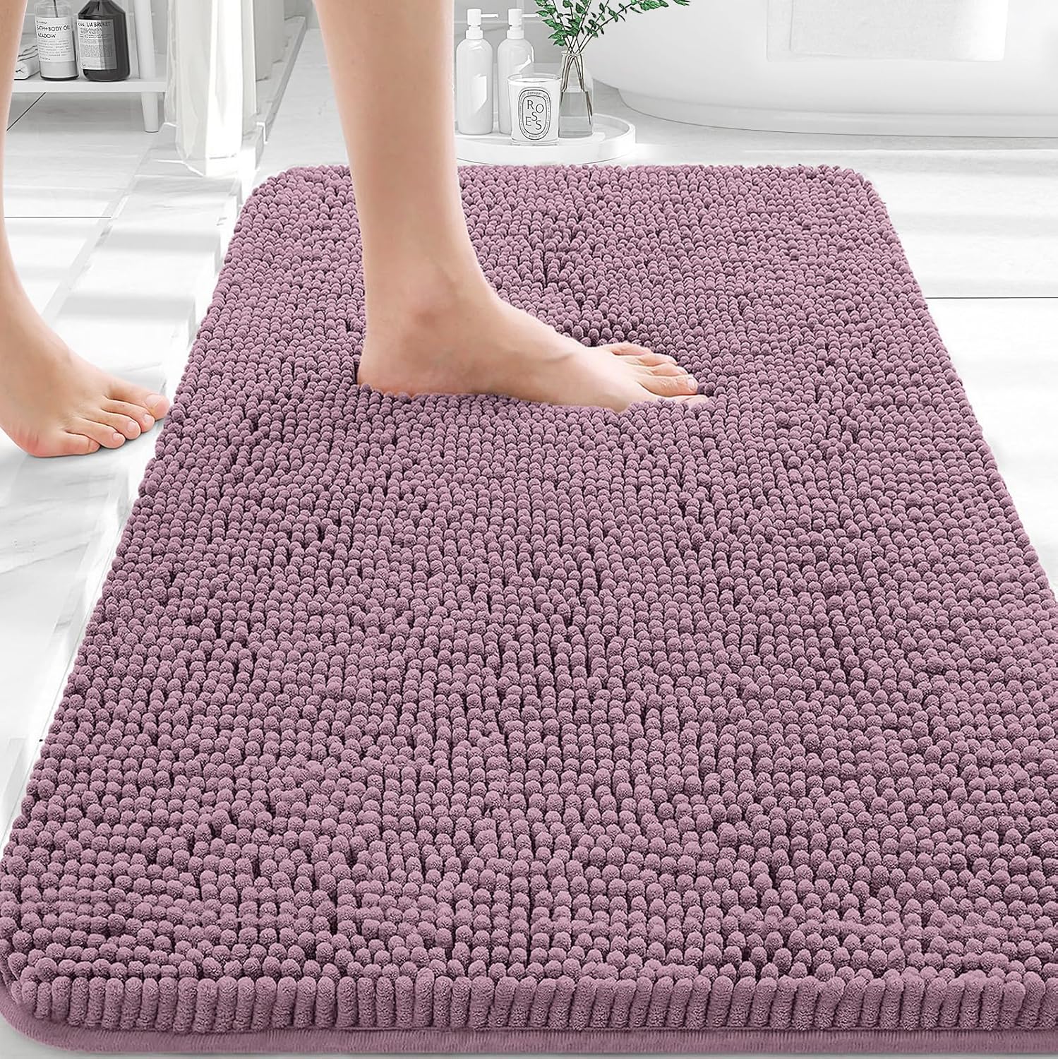 OLANLY Extra Soft Chenille Bathroom Rugs - Quick Dry, Machine Washable, 30x20, Deep Plum