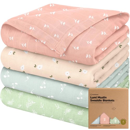 Bloom Organic Muslin Swaddle Blankets - Soft & Breathable 4-Pack for Newborn Boys & Girls