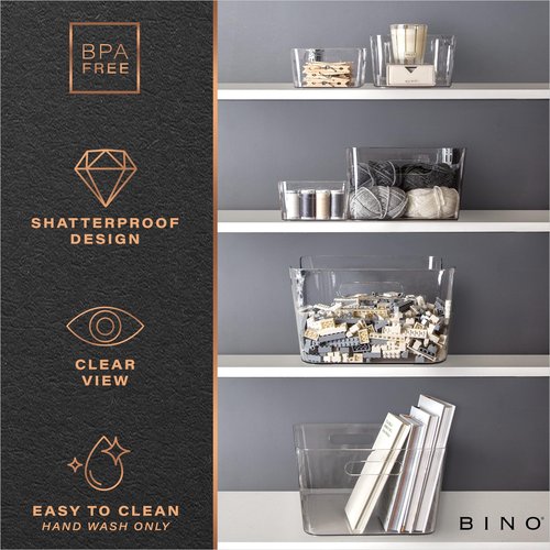 BINO | Plastic Organizer Bins, X-Small - 4 Pack | THE SOHO COLLECTION | Multi-Use Organizer Bins | Pantry & Freezer Bin | Plastic Storage Containers | Bin for Home & Kitchen Org