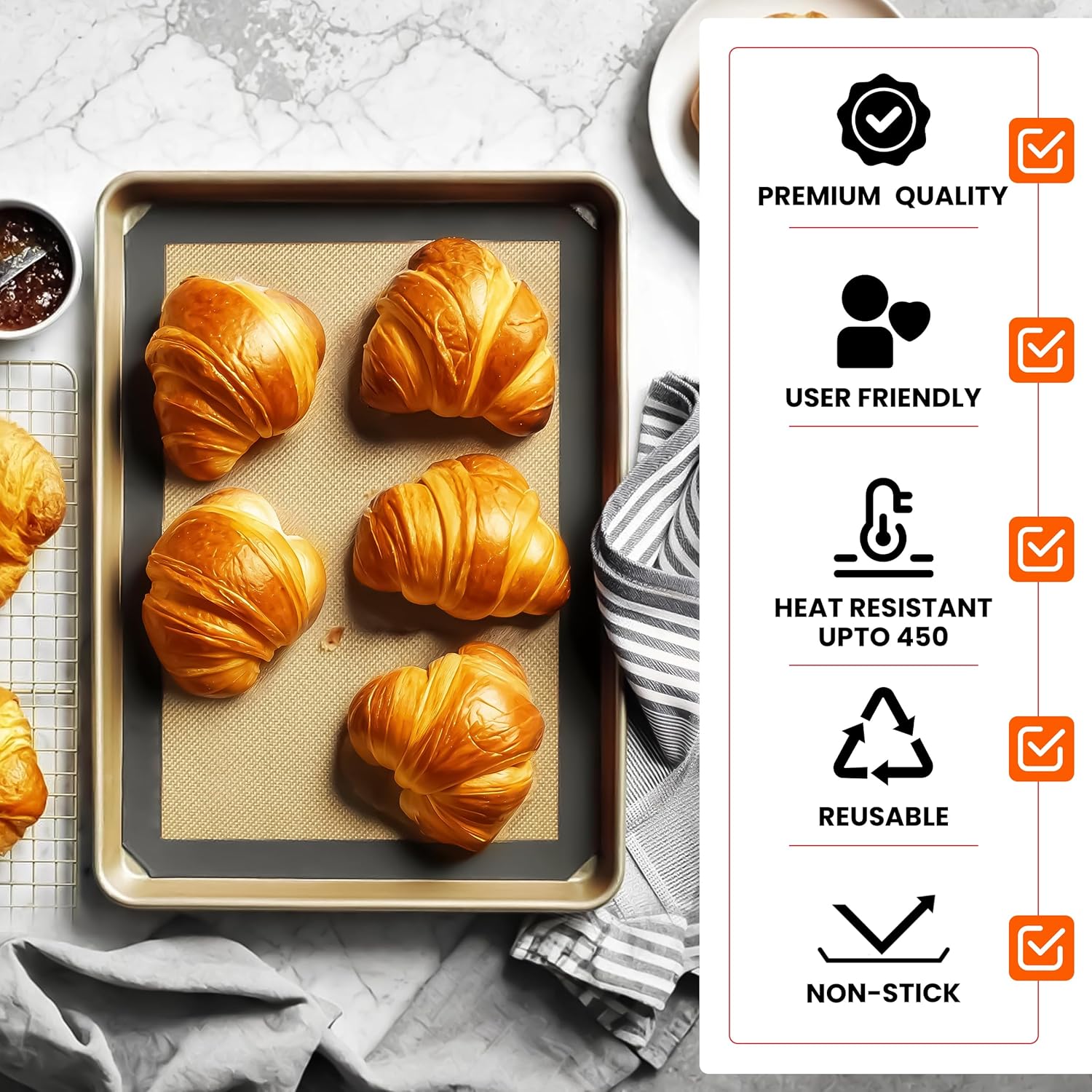 Skiennix Silicone Baking Mats - Non-Stick, Reusable 4-Pack for Oven | Heavy-Duty Half Sheet for Macarons & Pastries