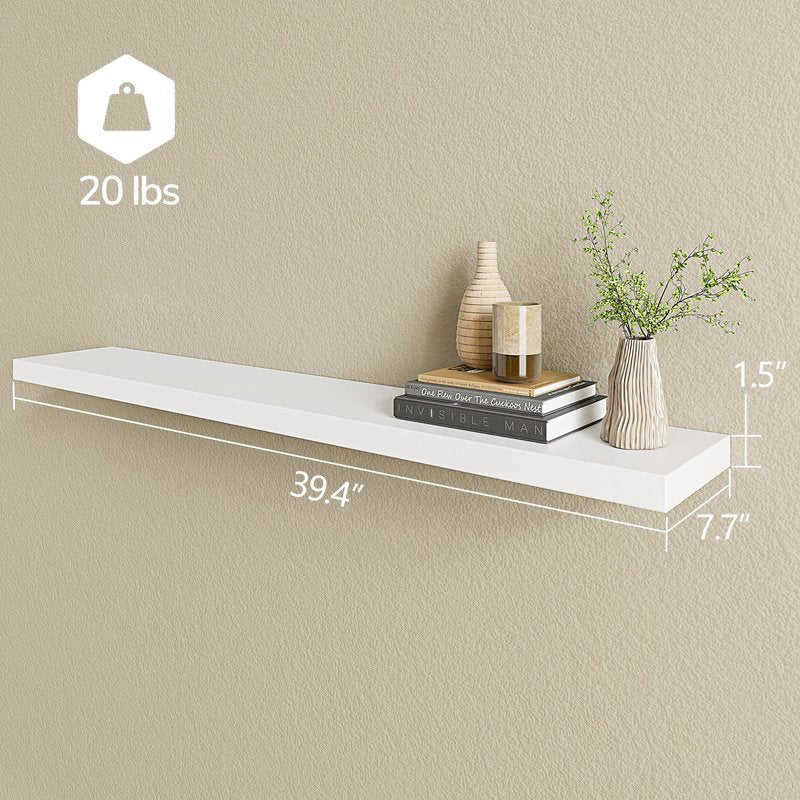 BAMEOS Floating Shelves,40 in W x 8in D Wall Mounted Wooden Shelves with Invisible Brackets Set of 2, Hanging Wall Shelves Decoration for Bedroom, Bathroom, Living Room and Kitchen