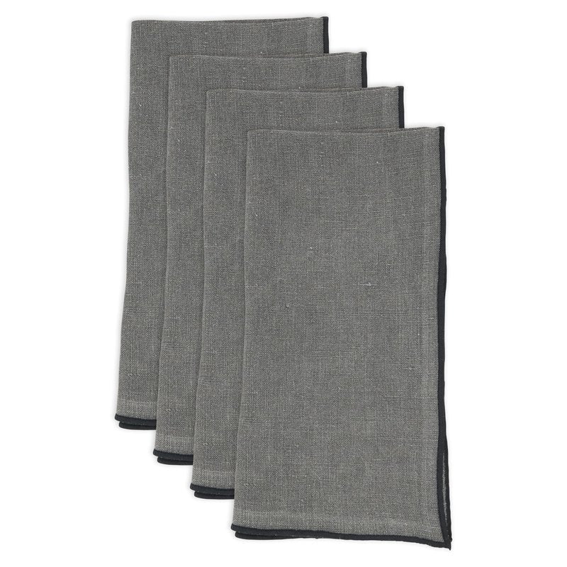 Saro Lifestyle Stonewashed Stitch Border Table Napkins (Set of 4), Slate, 20"