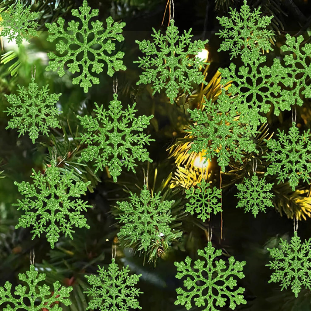 Skiennix 36pcs Christmas Lime Green Snowflake Ornaments - Plastic Hanging Decor for Holiday Home & Parties