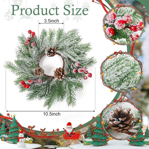 Christmas Candle Rings - Set of 8 Artificial Red Berries & Pinecones | 10-Inch Holiday Centerpieces