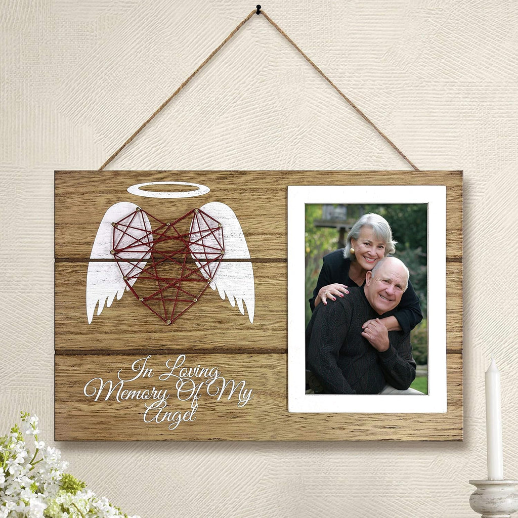 OakiWay Memorial Gifts - Heart-Shaped Guardian Angel Wood Picture Frame | 4x6 Sympathy Gift for Loved Ones