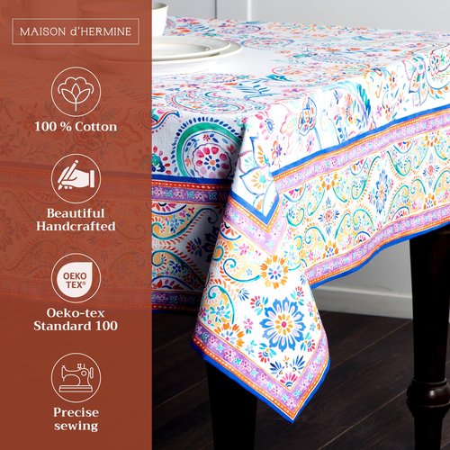 Maison d' Hermine Table Cloth Square Table 100% Cotton 60 x 60 Inches Tablecloth Reusable Decorative for Dining Kitchen Room Farmhouse Home Gifts for Mothers Day Spring Summer - Indian Floral