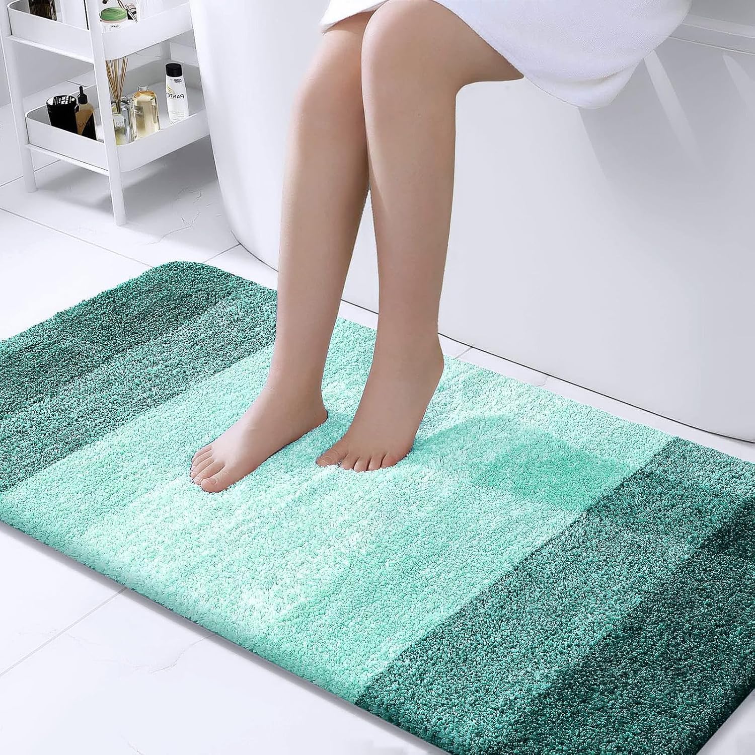 OLANLY Bathroom Runner Rugs - Extra Soft Microfiber, Quick-Dry & Washable | 44x24, Blackish Green