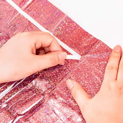 GREATRIL Rose Gold Tinsel Party Backdrop | Foil Fringe Curtain for Birthday Photo Booth - 1m x 2.5m, Pack of 2
