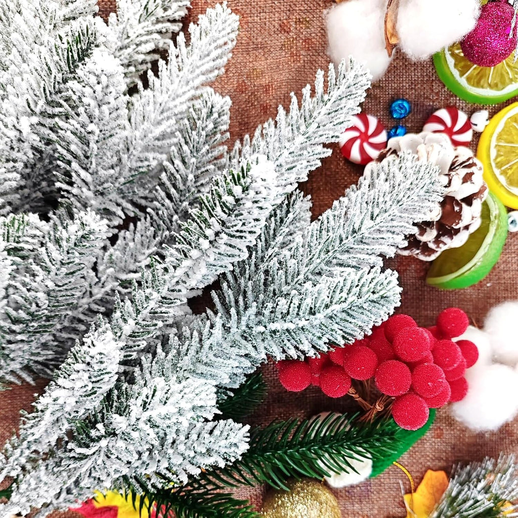 NSBELL 20PCS Artificial Flocking Pine Picks - 11.8 Inch Snow Forest Greenery for Holiday Decor | DIY Wreaths & Parties