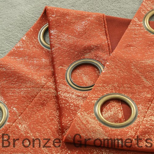 Tootop Burnt Orange Velvet Curtains Champagne Gold foil Print Shiny Geometric Pattern Luxury Living Room Bedroom Thick Super Soft Thermal Insulation darken Curtains Grommet 2 Panel (52 x 63) Inch