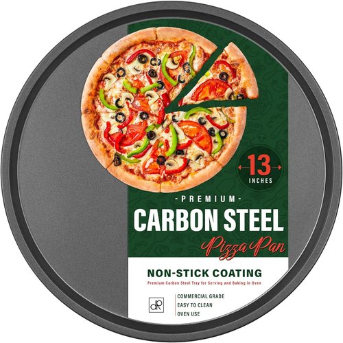 DecorRack 13 Inch Carbon Steel Pizza Pan - Premium Non-Stick Coating, Heavy Duty Baking Tray