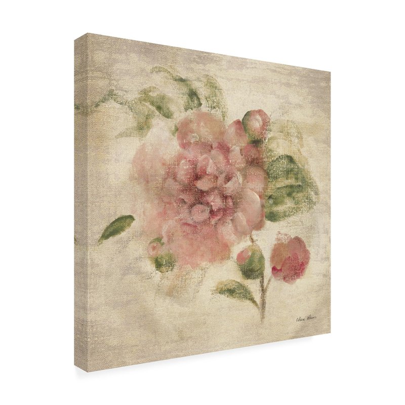Trademark Fine Art Canvas Wall Art - Cheri Blum 'Dusty Pink Rose on Antique Linen Light' Wall Art for Living Room, Bedroom, or Office Décor