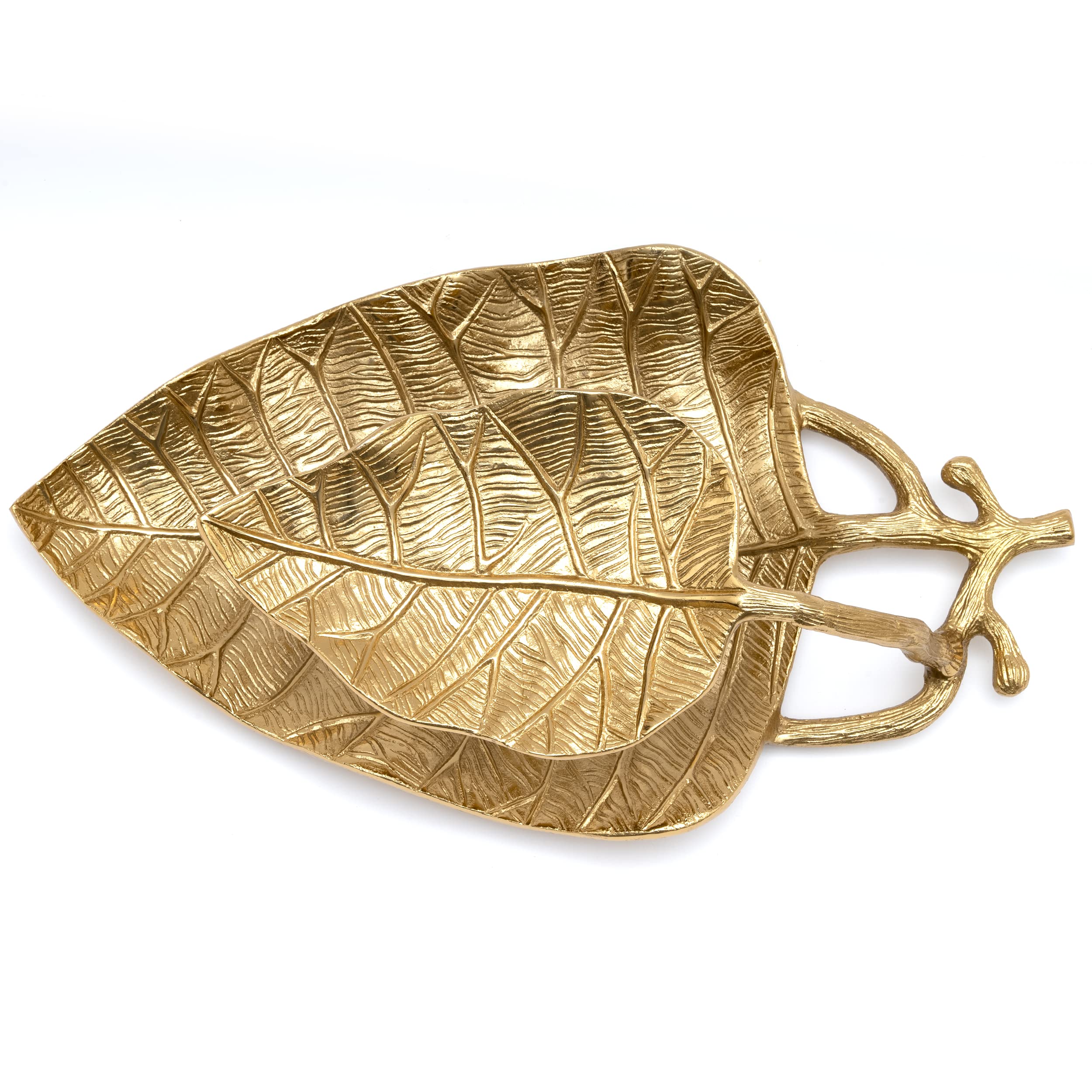 GUTE Large Decorative Gold Leaf 2 Tier Serving Centerpiece Tray for Fruits, Appetizers, Meat, Fish, Cakes Hors D'vour, Fruit Catch All Golden Leaves Vine, Stainless Brass, Home Decor 18" Long -