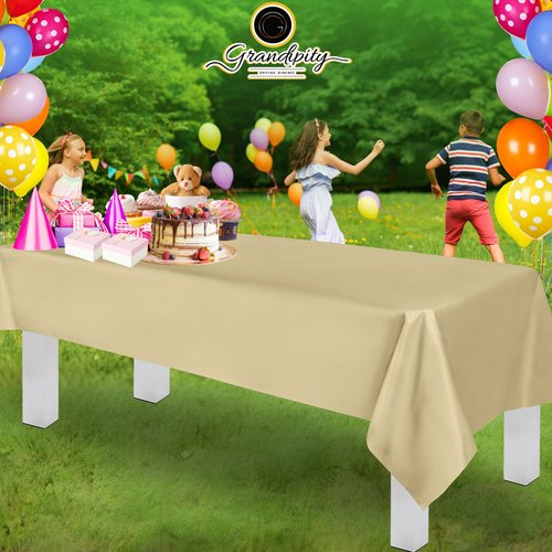 Grandipity Beige Plastic Table Cloth Disposable (6 Pk) 54in x 108in Plastic Tablecloths for Rectangle Tables - Premium Party Table Cloths Disposable for 6ft to 8ft Rectangle Tables