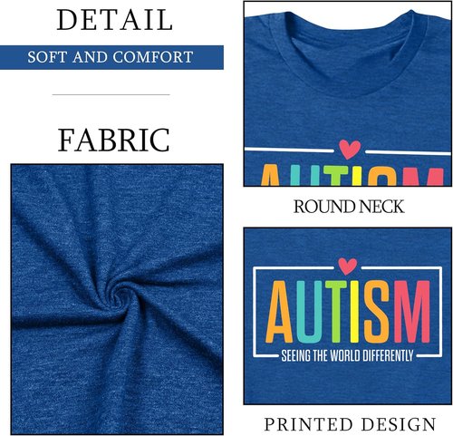 Ithalt Autism Awareness Shirt - Women's Blue T-Shirt for Autistic Moms | Puzzle Piece Design