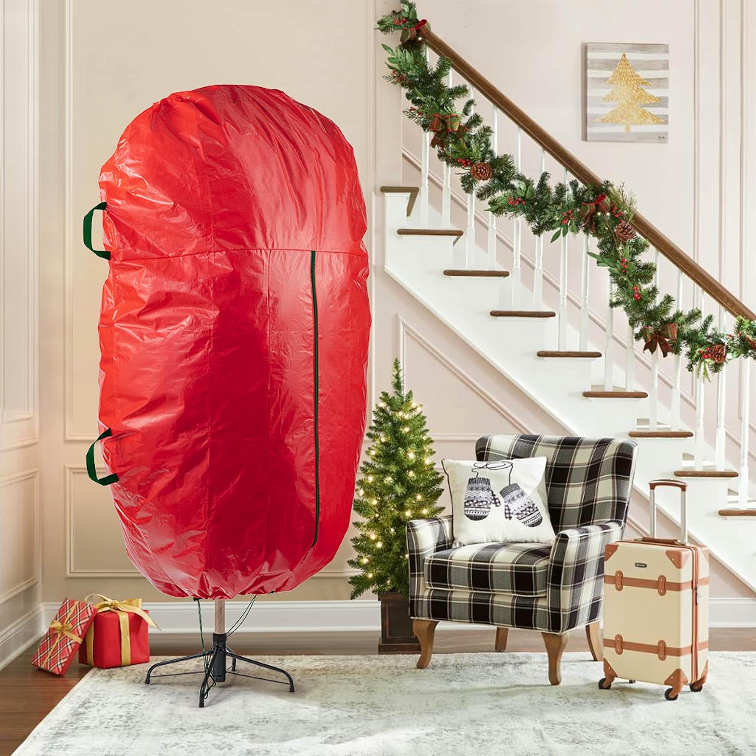 ZOBER Christmas Tree Storage Bag - Waterproof & Durable Design for 7.5 Ft Trees - Red with Drawstring Hem