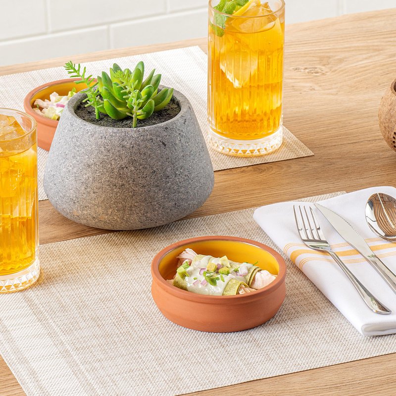 Restaurantware-Terra Tek 8.5 Ounce Terracotta Cazuelas, 10 Yellow Glazed Clay Pots For Cooking - Oven-Ready, Microwavable, Terracotta Serving Pots, Dishwashable, For Cooking And Serving