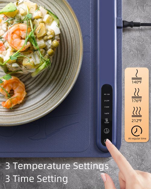 Silicone Electric Warming Mat for Food 3-Temperature,Food Warmer for Buffet Parties, Restaurants & Dinner, Easy-to-Clean Heating Tray to Keep Meals Warm 15.7”x23.6”(surfing&blue)