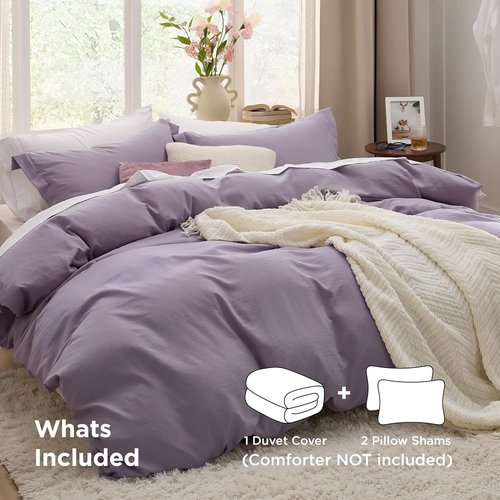 Bedsure Duvet Cover Set - Extra Soft Grayish Purple Queen Size Bedding, 3 Pieces with Zipper Closure