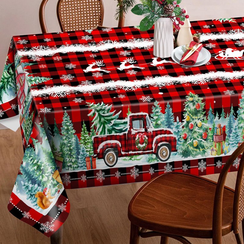 cusugbaso Christmas Tablecloth 60x84 Inches for Rectangle Tables - Red Buffalo Plaid Christmas Decor for Table - Water Resistant Xmas Table Cloth, Party Decorations for Kitchen, Home