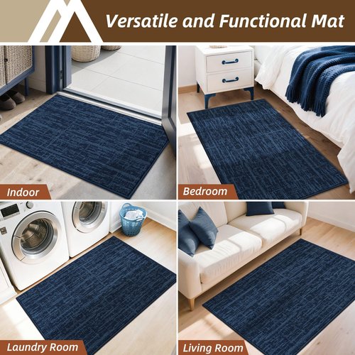 COSY HOMEER-Dirt-Trapper-Door-Mat 32"x48" Non-Slip Entryway Rugs Washable Welcome Mat Absorbent Entrance Mats Low Pile Dog Door Mats for Front Back Doomats and Wet Shoes,Navy Blue