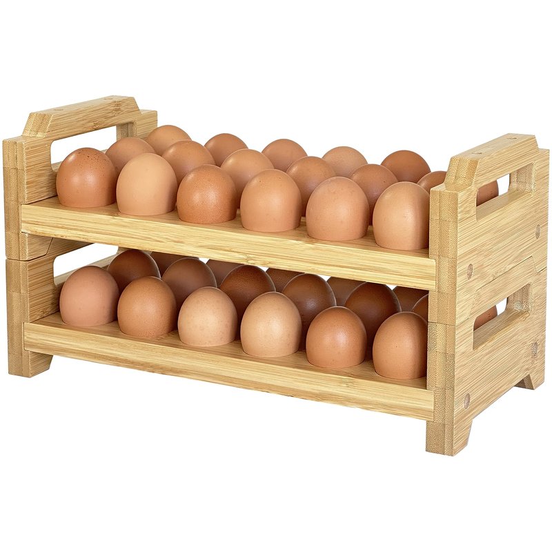 Bamboo Egg Holder Countertop - Stackable Design for Fresh Eggs, Farmhouse Egg Tray Storage Display Rack, Kitchen Counter Top Organizer Wooden Egg Stand, Fits Quail, Duck, Turkey, Chicken Eggs (Modern)