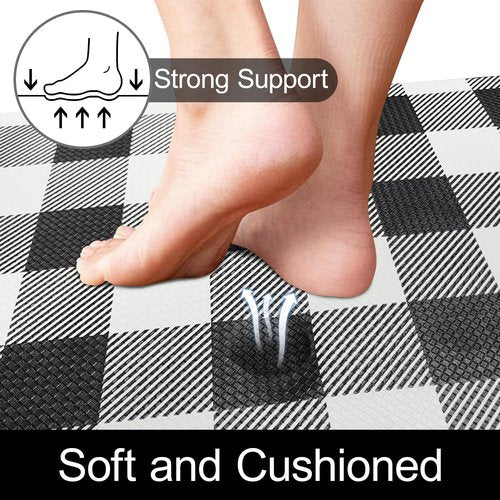 Long Kitchen Mat and Rug Anti Fatigue Mats for Kitchen Floor Runner 17.3''x71'' Black White Buffalo Plaid Runner Rug Non Slip Comfort Mat Cushion Kitchen Mat for Standing Kitchen Office Desk Laundry