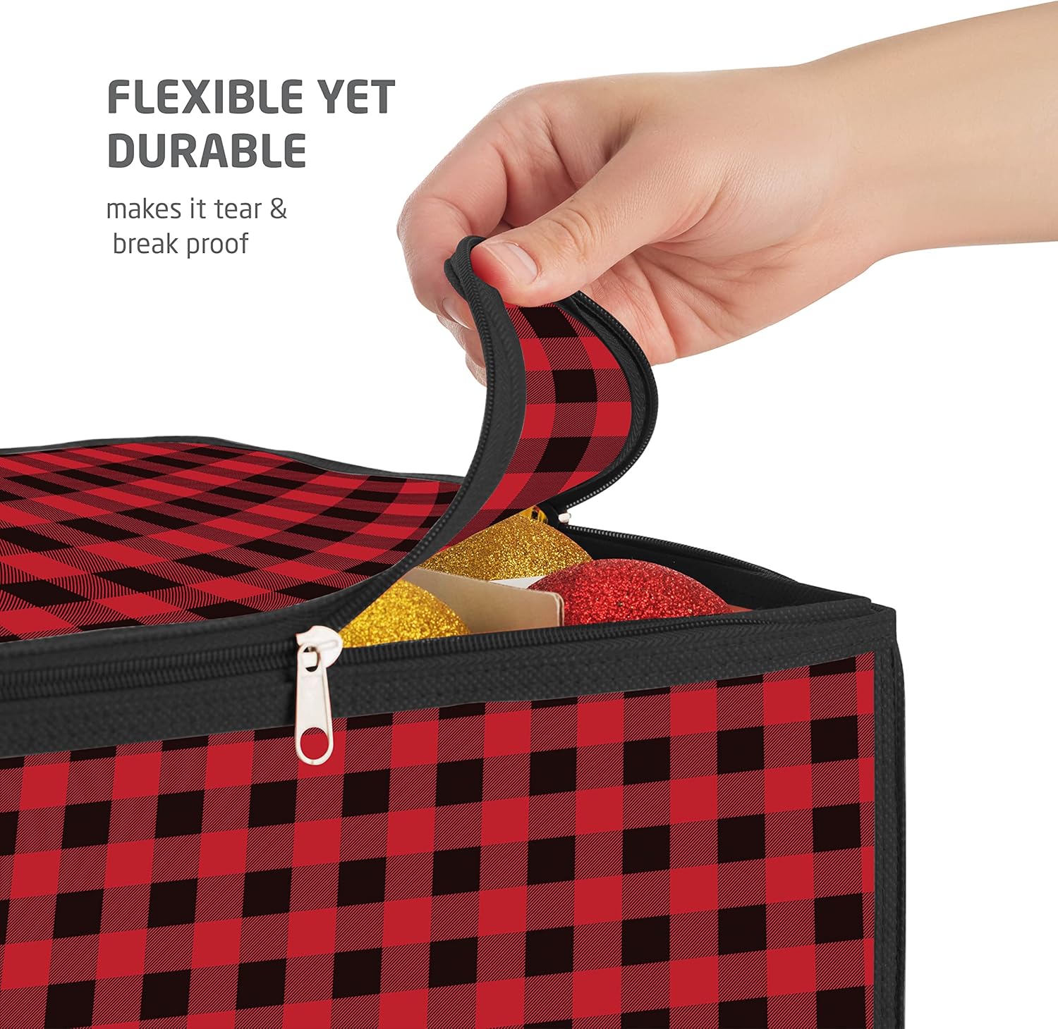 ZOBER Christmas Ornament Storage Box - Durable Plastic Organizer for 128 3" Ornaments | Plaid Design